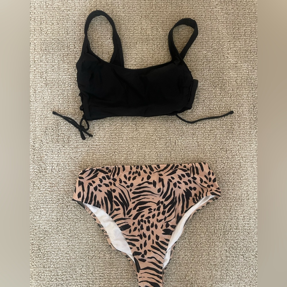 Black Bikini Top and High Rise Animal Print Bottom